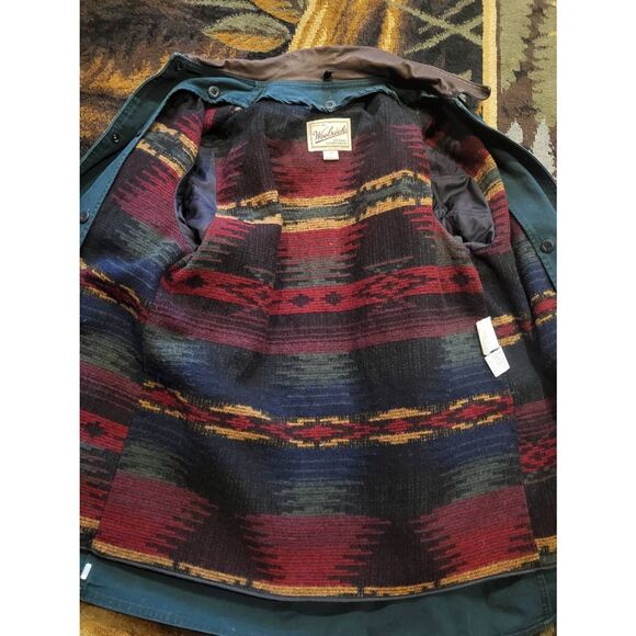 Vintage 90s Woolrich Coat Women's Large Green Canvas Barn Chore Blanket Lined - Picture 3 of 6